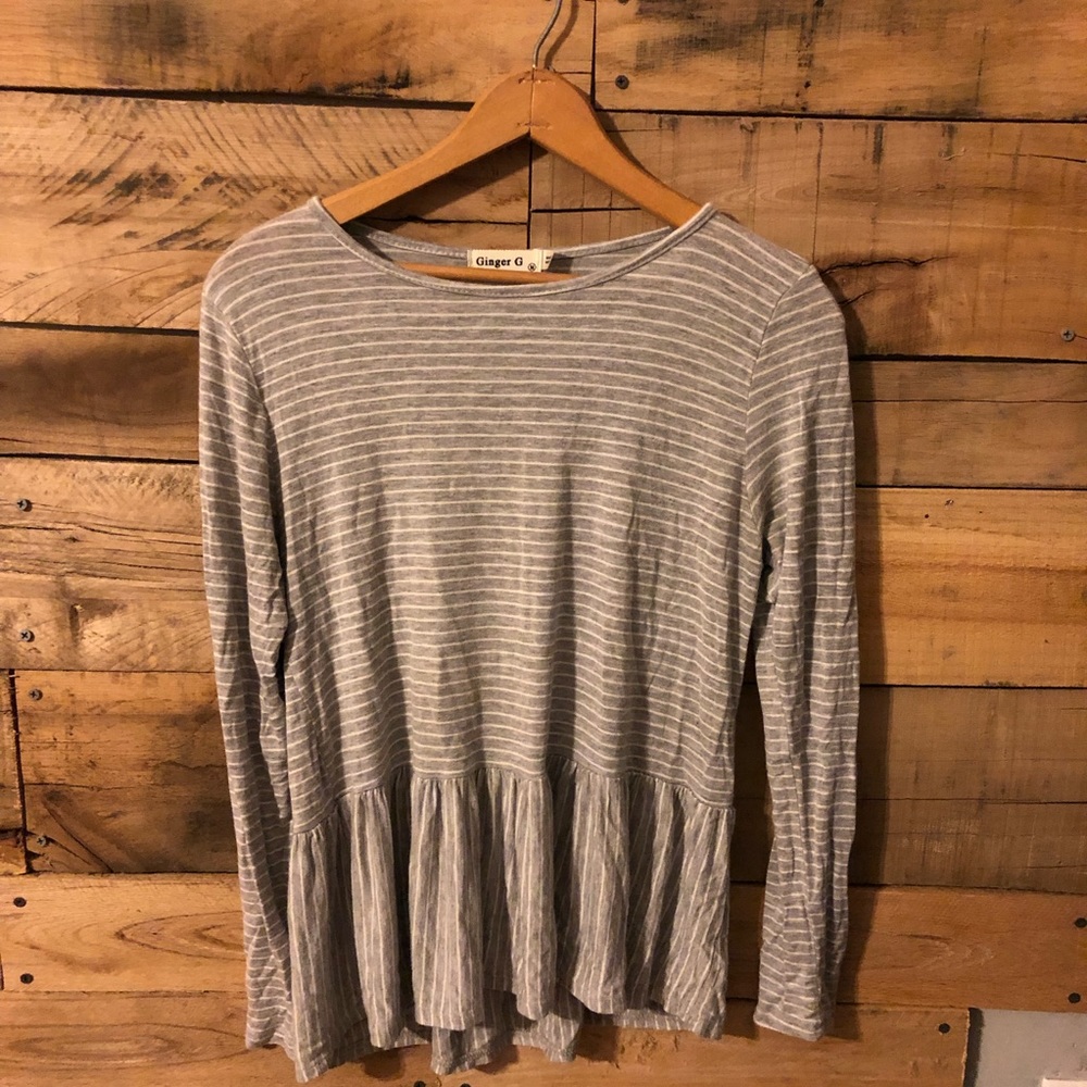 Grey Striped Peplum Shirt